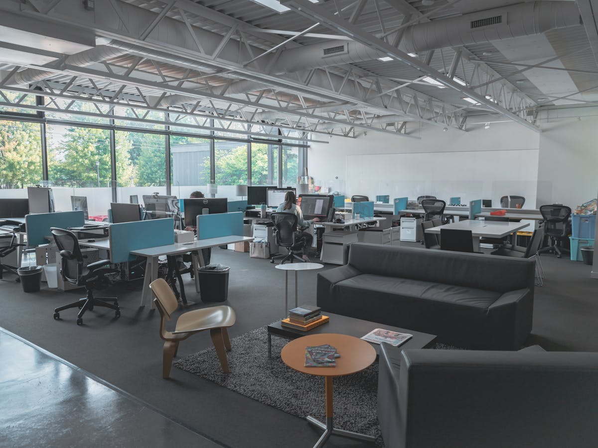 A modern open-plan office workspace